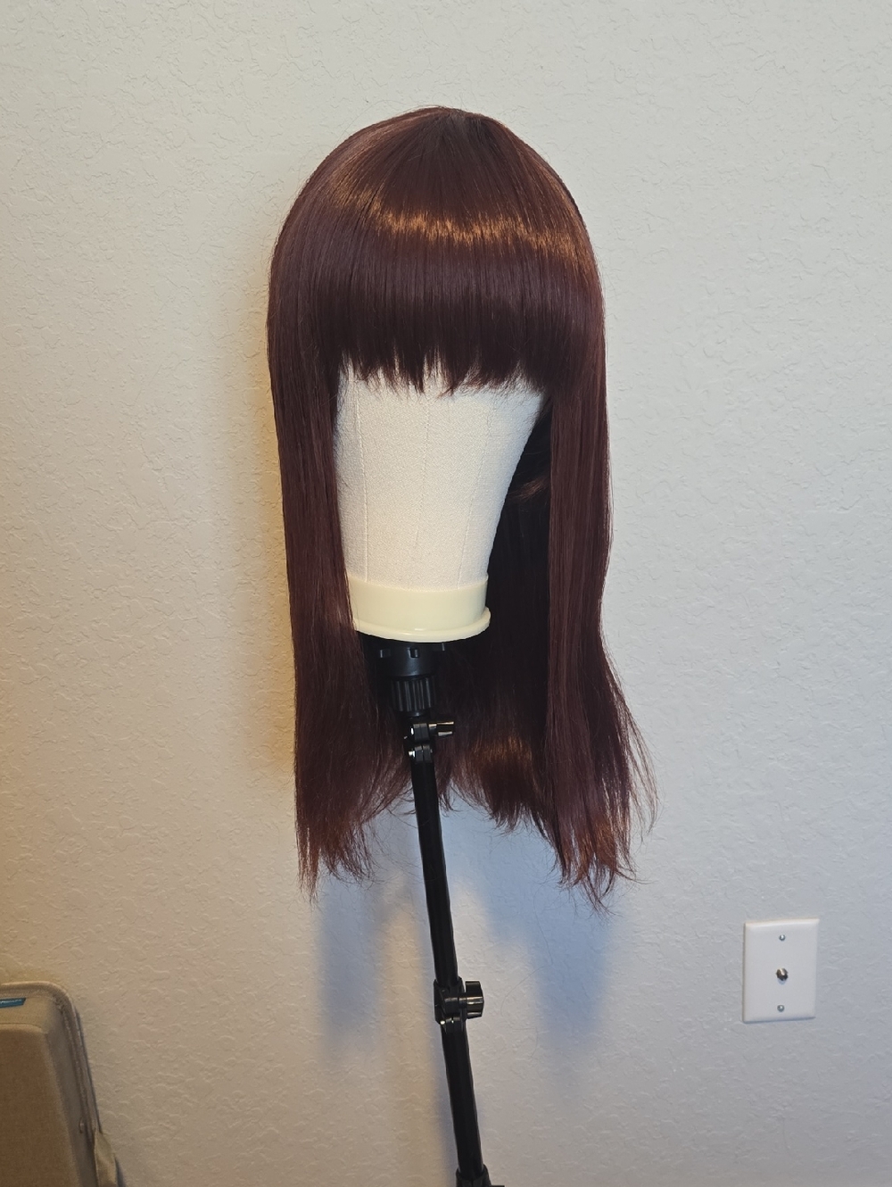 Brown Redish Straight Wig with Blunt Bangs - Women Hair